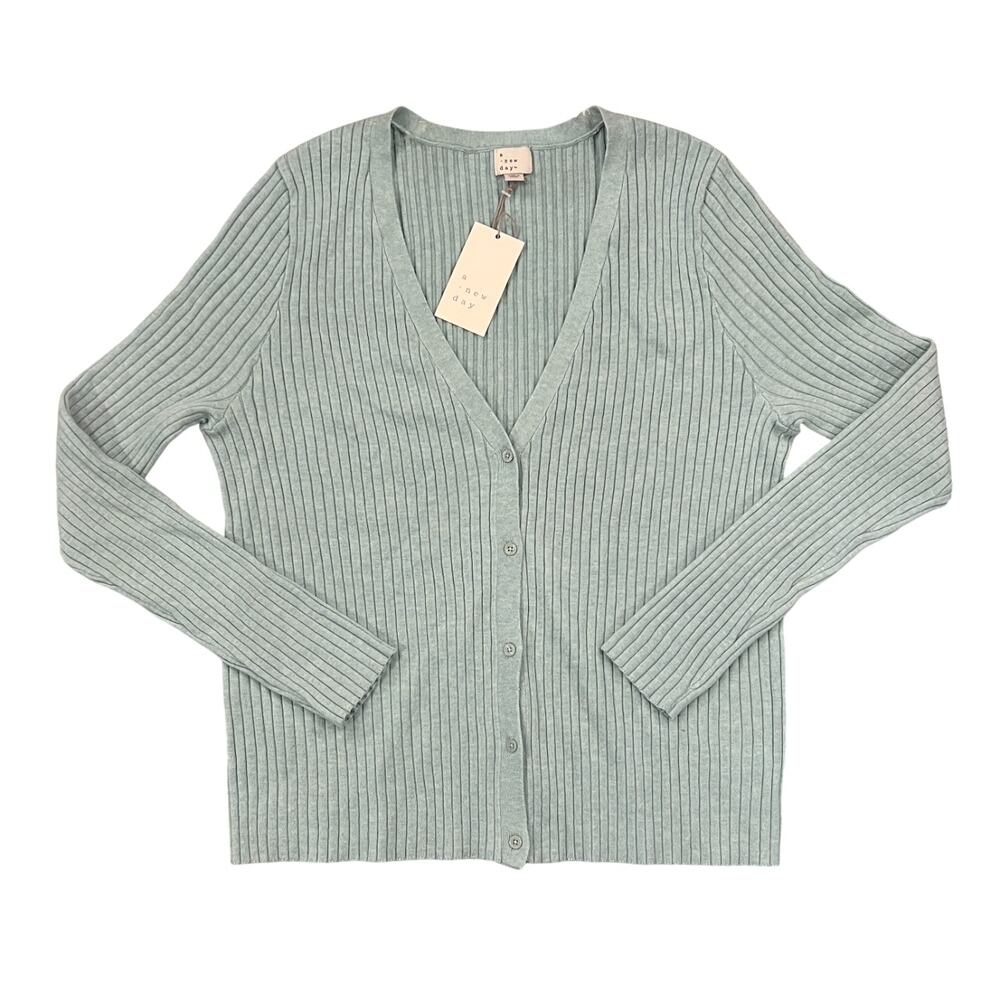 NWT A New Day Women's Seafoam Green Ribbed Lightweight Cardigan Sweater - XXL